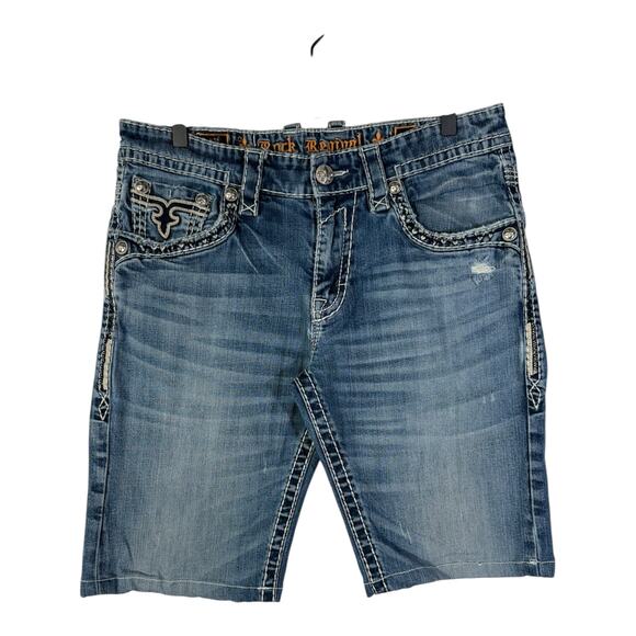 Vintage Tribal Straight Leg Bermuda Denim Jean Shorts 34 - Picture 1 of 7